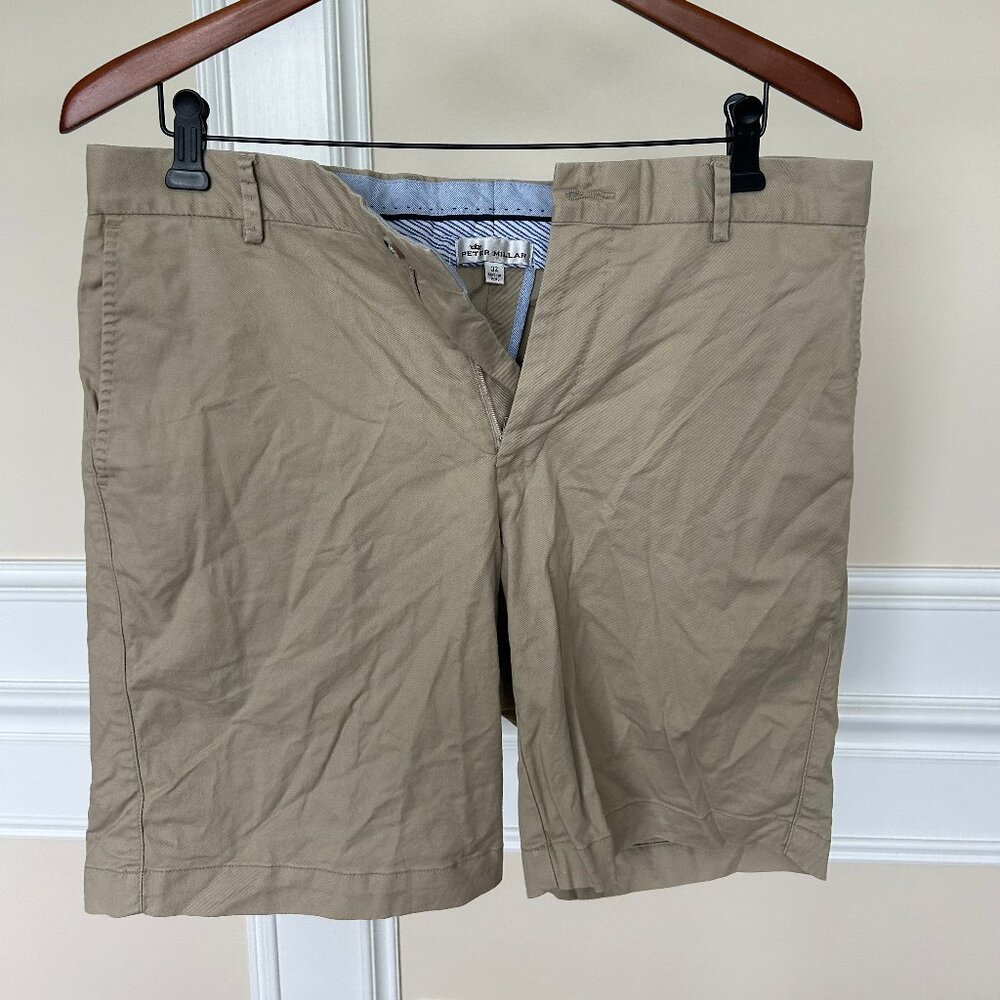 NWOT Peter Millar Men's Bucknell Khaki Shorts Size 32, 8" inseam